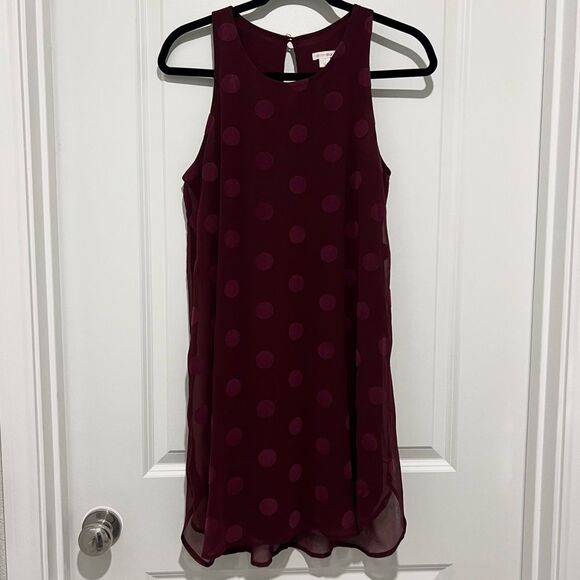 Xhilaration Women's Sleeveless Shift Dress Burgundy Polka Dot Size Small Lined - Picture 1 of 8